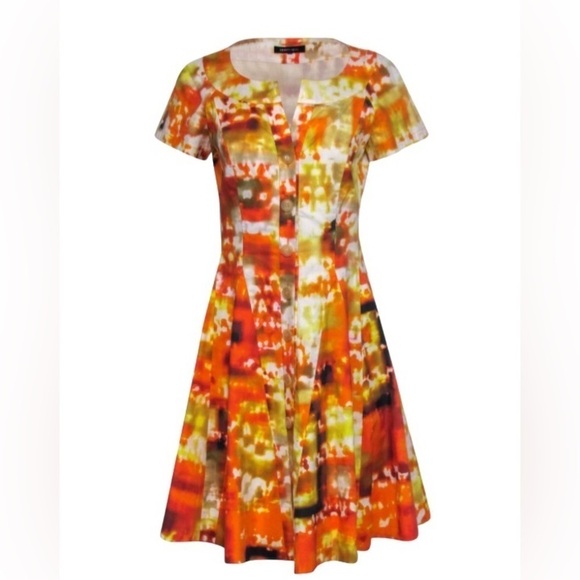 Lafayette 148 - Yellow & Orange Marbled Cotton Button-Front Dress Sz 6 - Picture 1 of 6